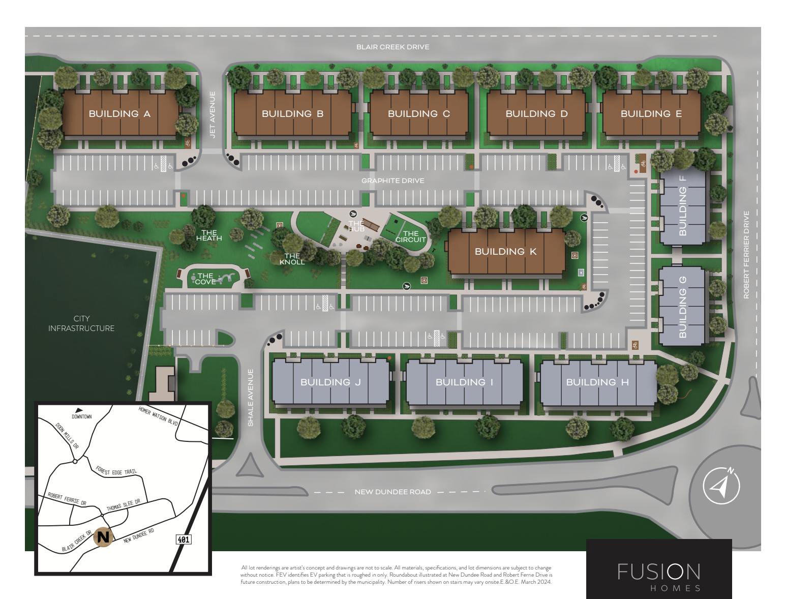Site plan for NOMI Towns by Fusion Homes
